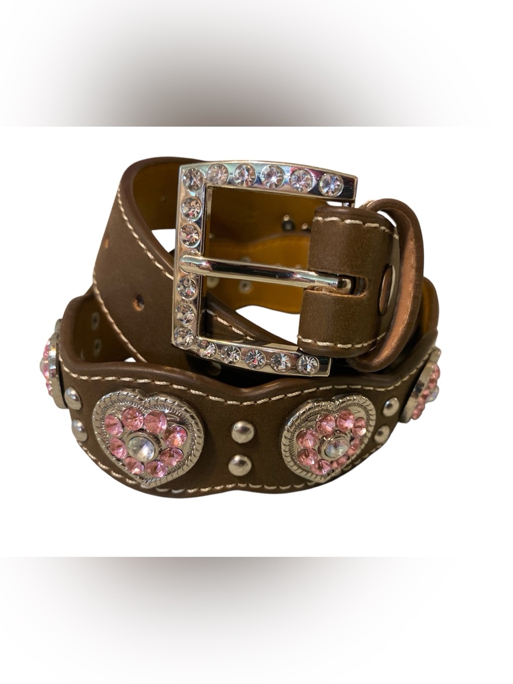 Nacona girls western leather heart studded belt